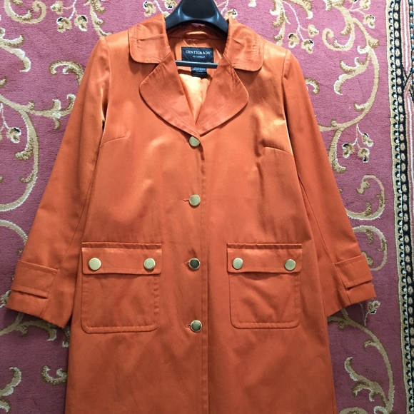 PUMPKIN COAT CENTIGRADE ALL WEATHER  TRENCH SZ MEDIUM ORANGE BEAUTIFUL DETAILS - Picture 6 of 6